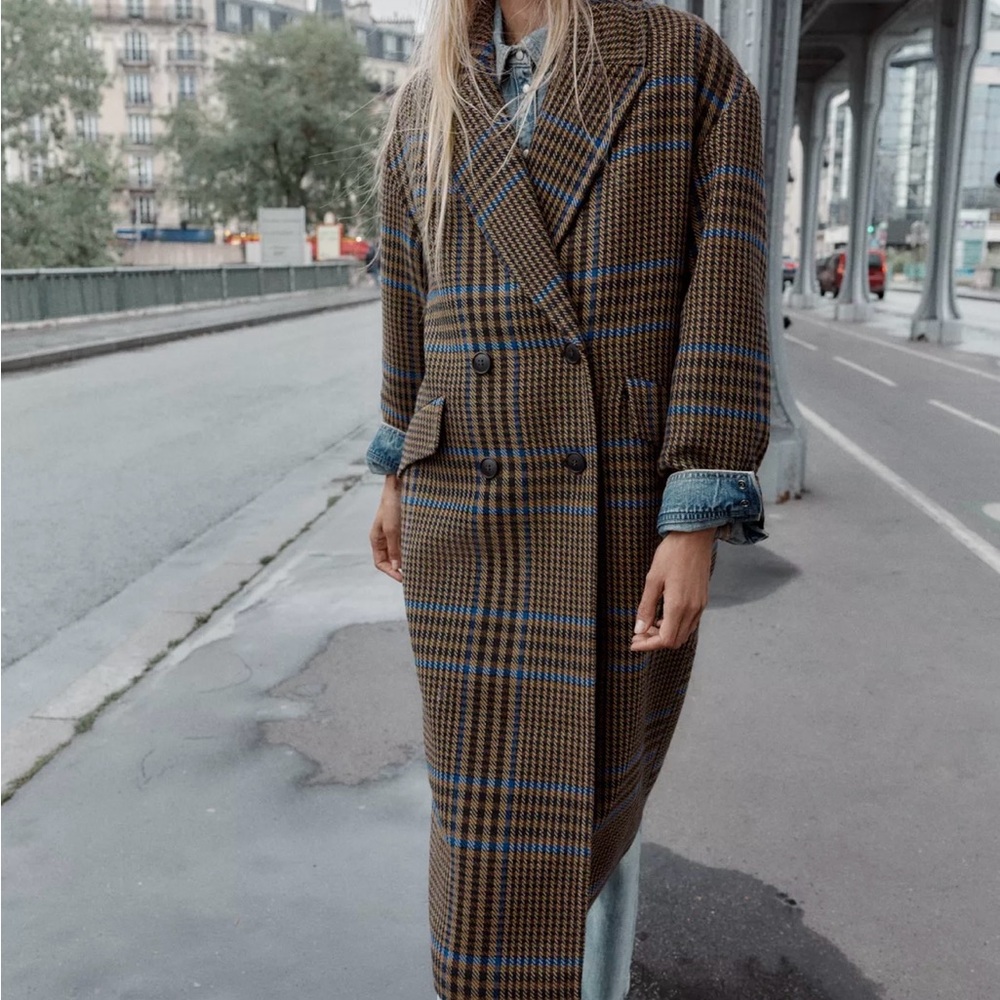 Zara Plaid Oversized Coat NWT